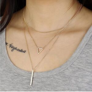 Gold 14k Gold Plated 3pc Bar & Triangle Necklace Set